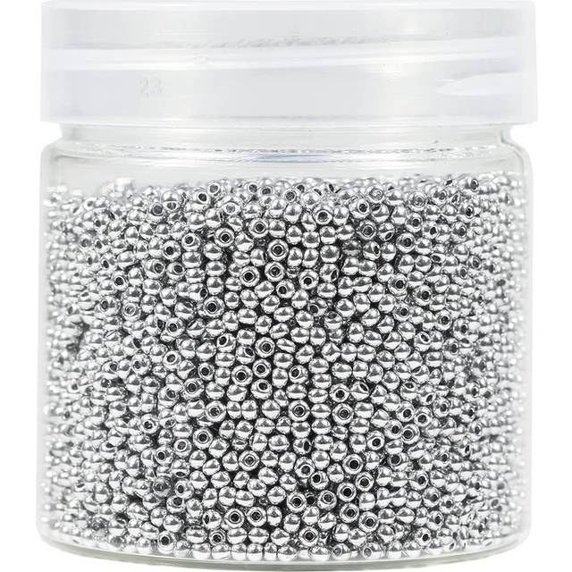 Bala&Fillic 2mm Size Almost Uniform Silver Color Glass Seed Beads About 10000pcs /110 Grams in Box 12/0 Seed Beads Tiny Seed Beads for Jewelry Making