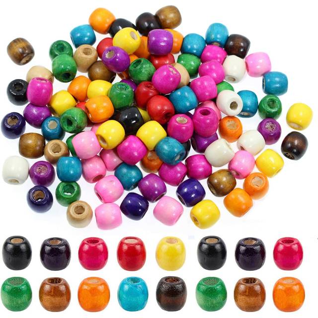 BetterJonny 400Pcs Large Hole Wood Beads  Assorted Color Wooden Beads Hair Braid Beads 12x11mm for Macrame Rosary Bracelet Jewelry Craft Making