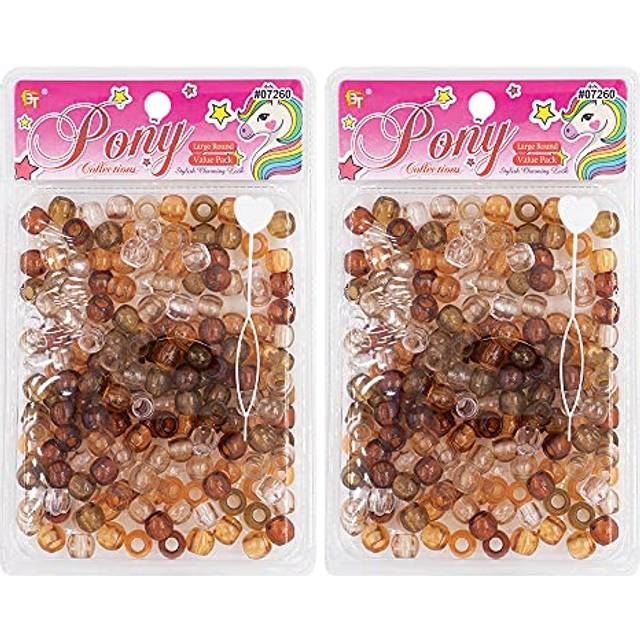 410 Pcs Beads Jewelry Making Kit DIY Hair Braiding Bracelet Ornaments Crafts Large Round Clear Assorted Pony +2 Beaders Included (Brown Clear)