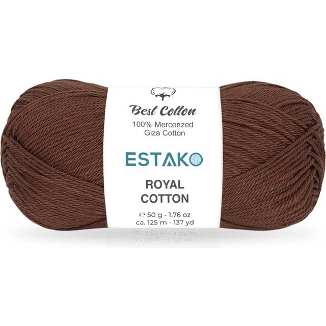 Estako Royal Cotton  100% Mercerized Giza Cotton Yarn  Soft  Super Fino 1 for Crochet and Knitting 1.76 Oz (50g) / 137 Yrds (125m) (5085 - Brown)