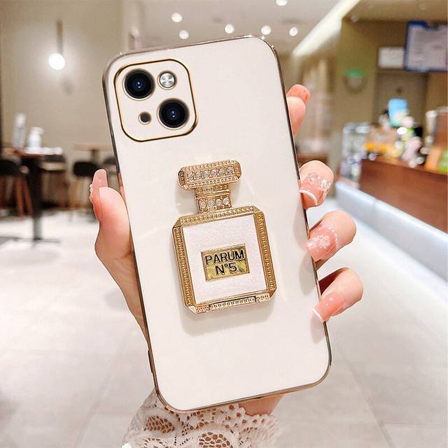 iPhone 14 Pro Max Case with Metal Perfume Bottle Mirror Stand, Cute Women Girly Heart Cases,Elegant Luxury Phone Cover