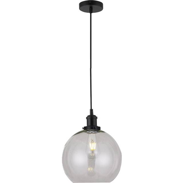 Vintage Smoked Glass Globe Pendant With Matt Black Textile Wire Suspension, Ceiling Rose And Matching Metal Bulbholder Set - Clear (25cm H X 25cm W X 25cm D)
