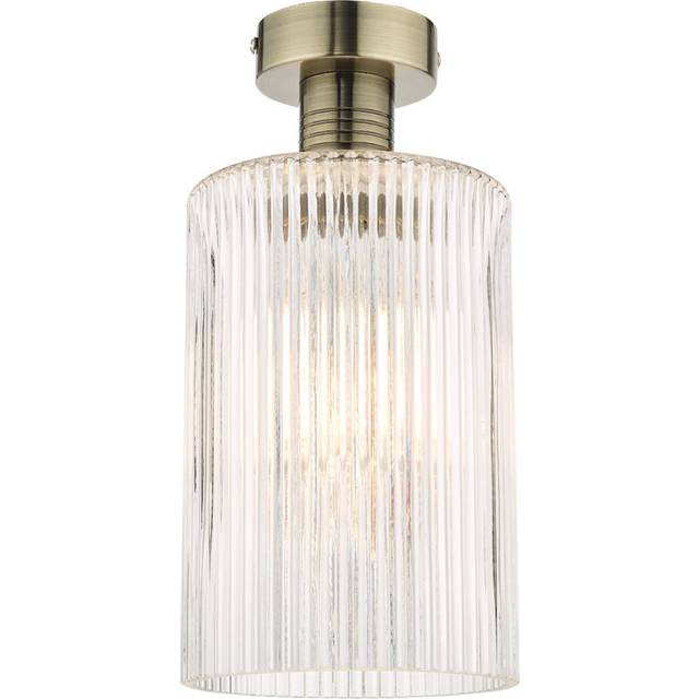 Dar Emerson Semi Flush Light with Cylinder Ribbed Glass - Brass