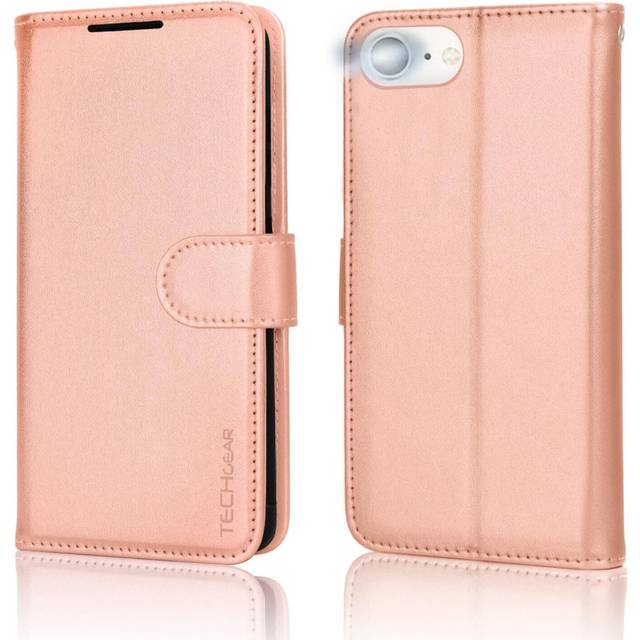 TECHGEAR iPhone SE 2022 5G/2020, iPhone 8/7/6 läderplånboksfodral, flip fodral fodral korthållare, stativ, handledsrem, roséguld PU-läder, magnetisk stängning för iPhone SE 3/SE 2/iPhone 8 7 6 6s 4,7