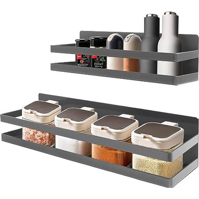 2 Pack Spice Rack Iron Magnetic Shelf, Magnetic Spice Rack Organizer, Wall Mounted Seasoning Organizer, for Cabinet Refrigerator - Grey