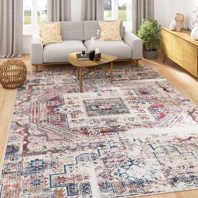 Washable Rustic Oriental Distressed Rug - Eliza - Verona - 50cm x 80cm - Multicolour