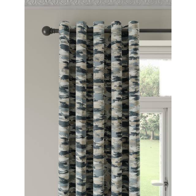 John Lewis Brushstroke Stripe Weave Pair Lined Eyelet Curtains, Navy