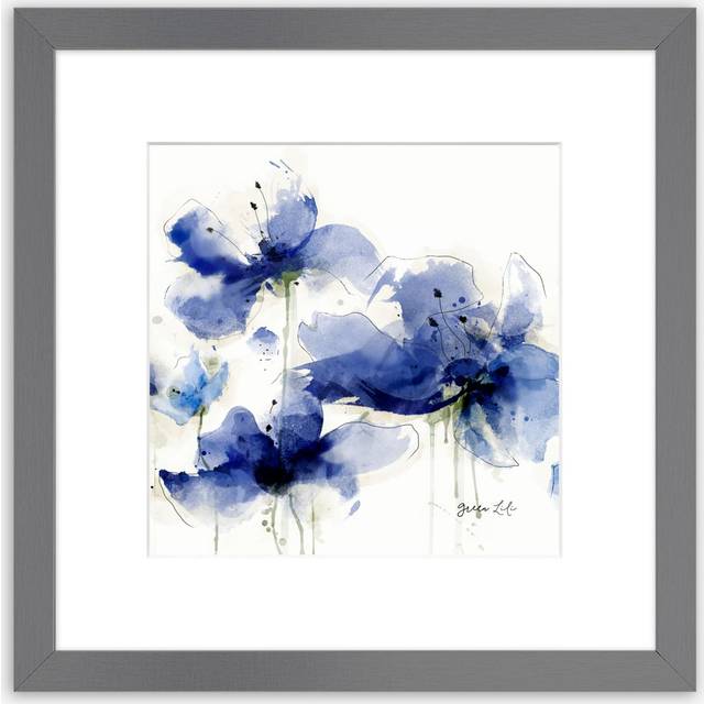 John Lewis Green Lili 'Indigo Blooms I' Framed Print & Mount, 33.5 x 33.5cm, Blue