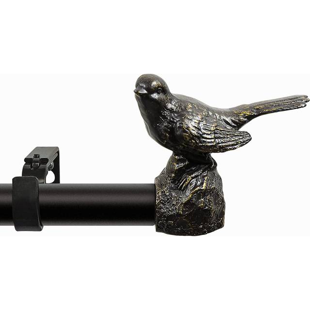 Meriville 1-Inch Diameter Single Window Treatment Curtain Rod  Oil-Rubbed Bronze Bird Finials  28-Inch to 48-Inch Oil-Rubbed Bronze rod