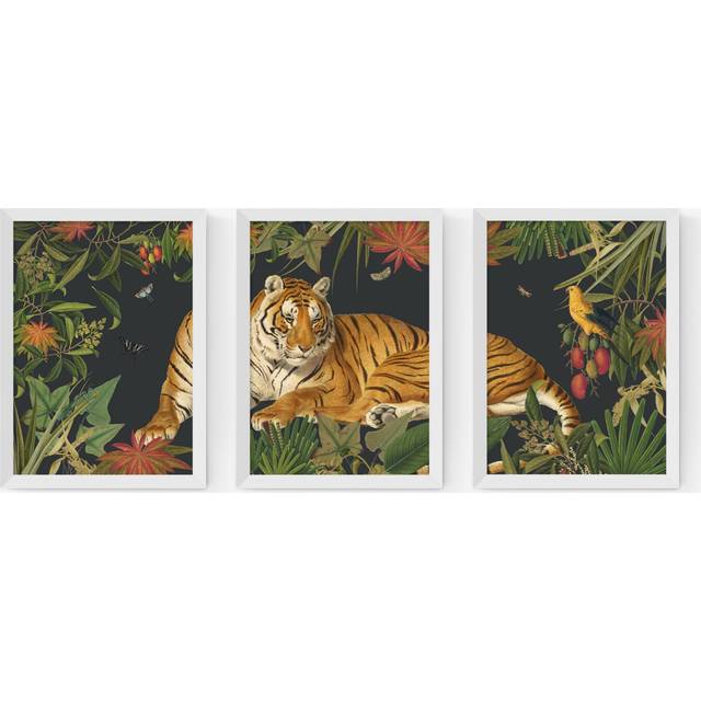 EAST END PRINTS Natural History Museum 'Tiger' Framed Print, Set of 3