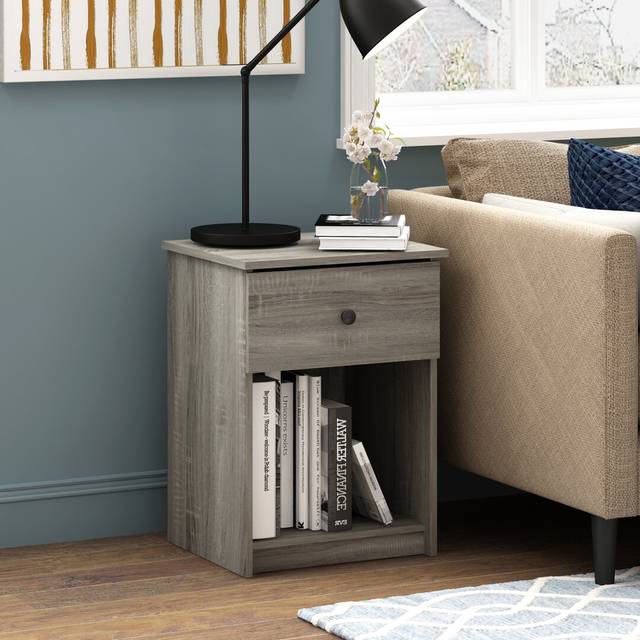 Gillian 1 Drawer Bedside Table - Grey (61.5cm H X 45.2cm W X 39.6cm D)