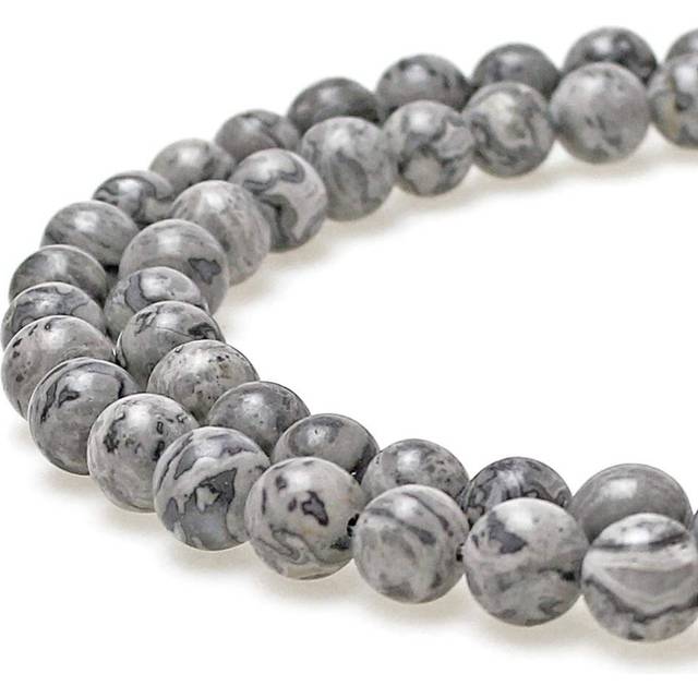 "MJDCB AAA Natural Map Stone Beads Gray Picasso Stone Beads for DIY Bracelet Making 15"""" (10mm)"