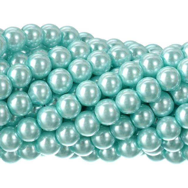 RUBYCA 200Pcs Czech Tiny Satin Luster Glass Pearl Round Bead DIY Jewelry Making 10mm Light Blue