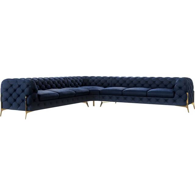 Chesterfield Corner Sofa L-Shape Atoka with Gold Metal Legs - Navy Blue (73cm H X 323cm W X 323cm D)