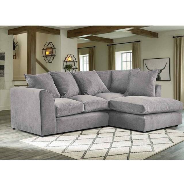 Portland Mirana Modern 3 Seater Grey Plush Velvet Right Hand Corner Sofa