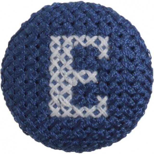 Trimits Cross Stitch Alphabet Buttons White on Blue Letter E