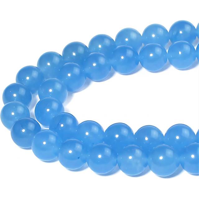 MJDCB Natural Aquamarine Chalcedony Round Loose Beads for Jewelry Making DIY Bracelet Necklace (6mm)