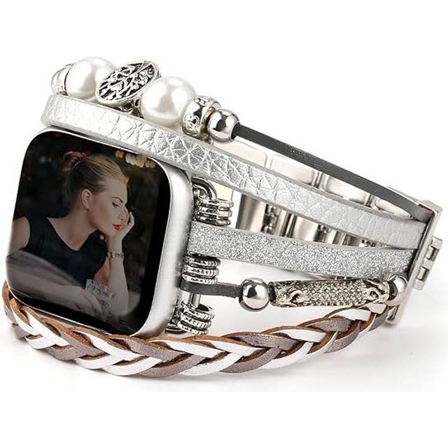 Boho Leather Wrap Bands Compatible with Apple Watch Band Bracelet for Women Men 38mm/40mm/41mm, Iwatch Band Series 8/7/6/5/4/3/2/1/SE Ultra