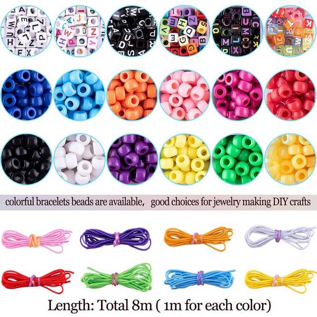 1000 Pieces Bracelet Making Beads Beads Beads Alphabet Beads with 8 Colorful Elastic Bracelet String for Jewelry Making