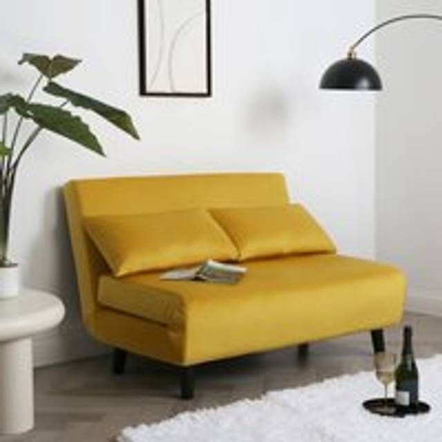 Aurora 2 Seater Yellow Velvet Sofa Bed - Home Garden Direct - Double
