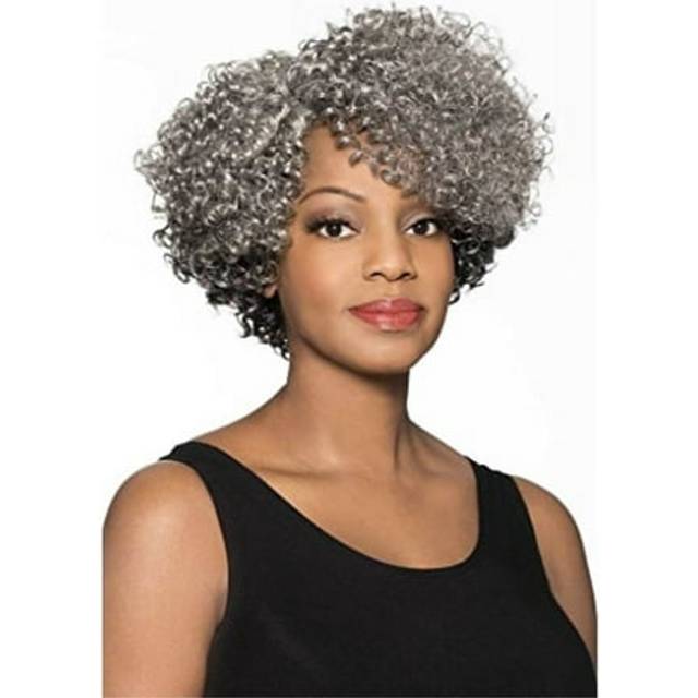 Foxy Silver Marjorie Wig Color F2216 Wigs Short Tight Curls Lace Front Synthetic Side Part African American Average Cap