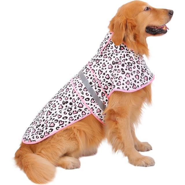 HDE Dog Raincoat Hooded Slicker Poncho for Small to X-Large Dogs and Puppies Leopard Hearts - XL
