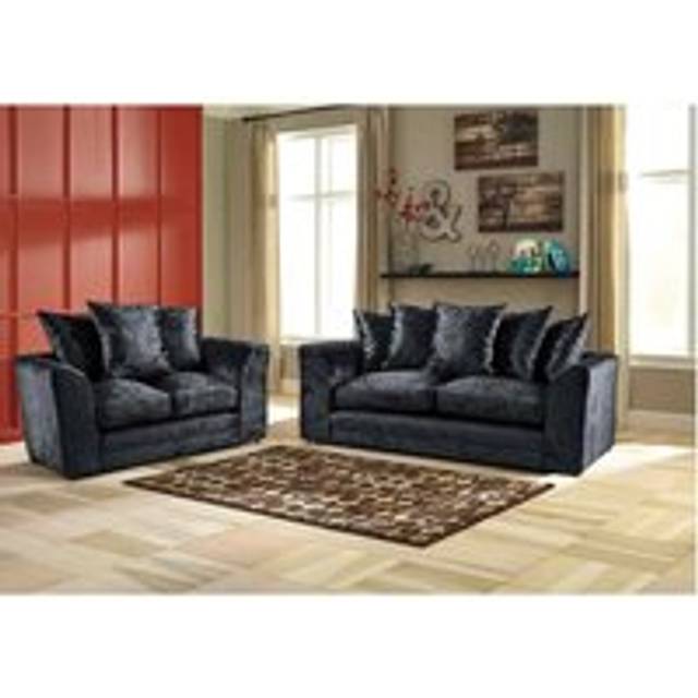 Portland Mirana Modern 5 Seater Black Crush Velvet Sofa Set