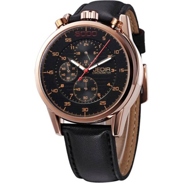 Waterproof Arabic Numerals Scale Quartz Movement Three Functional Sub Dials(24 Hours, Stopwatch, Minute) Waist Watch with Leather Band