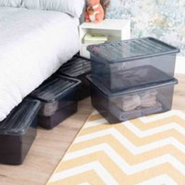 Wham Crystal Tint Smoke 80L Storage Box & Lid 4 pack, Black