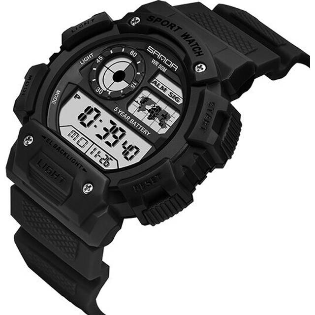 (Black White Watch) SANDA Brand G Style Men Digital Watch Shock Military Sports Watches Fashion