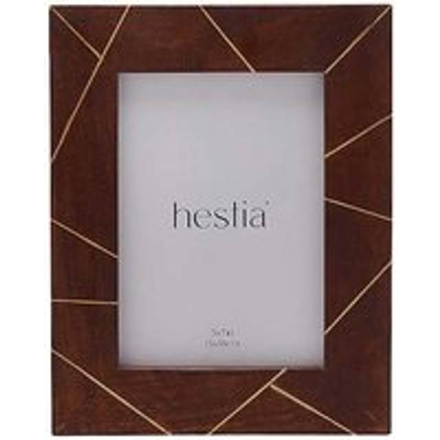 Hestia Dark Stained Wood with Brass Inlay Photo Frame 5x7 Inch