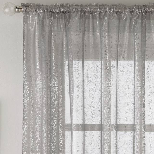 "Sparkle Pandora Curtains Voile Net Halo Silver Grey Slot Top Panel 122cm 48"" New"