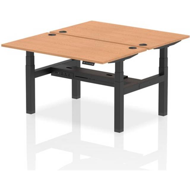 Air 1400 x 800mm Height Adjustable 2 Person Bench Desk Oak Top with Cable Ports