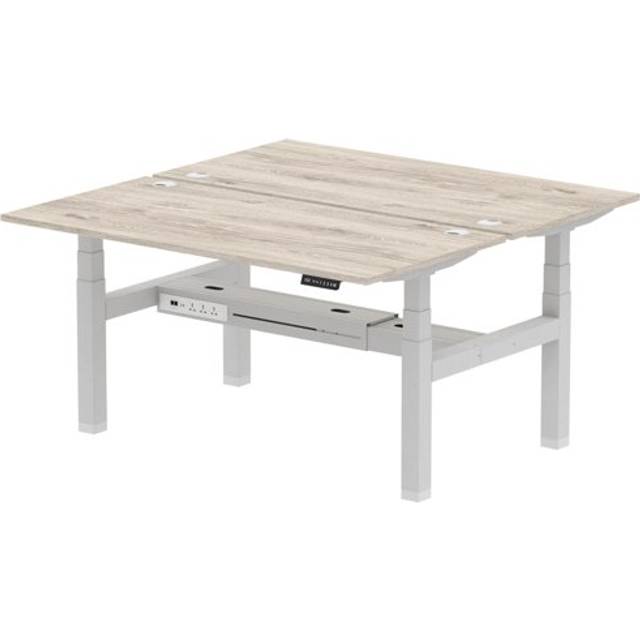 Air B2B 1600x800mm Height Adjustable 2P Bench Desk CP Grey Oak/Silver
