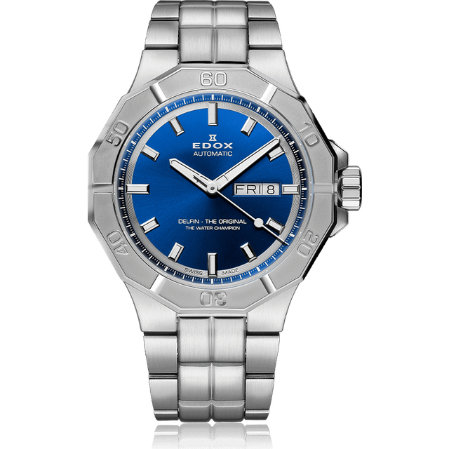 Edox Delfin The Original Day Date Blue Dial Automatic Diver's 88008 3M BUIN 200M Men's Watch