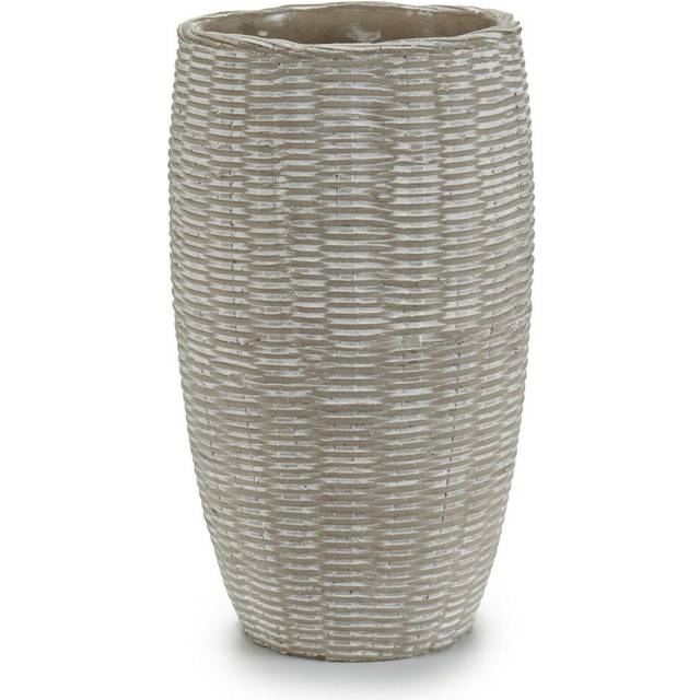 25cm Grey Vase Cement Distressed Finished Rattan Design Decorative Flower Vase