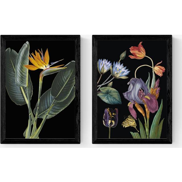 EAST END PRINTS Natural History Museum 'Dark Floral' Framed Print, Set of 2