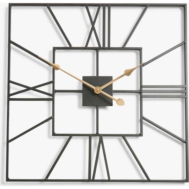 John Lewis Square Skeleton Roman Numeral Analogue Wall Clock, 60cm, Black