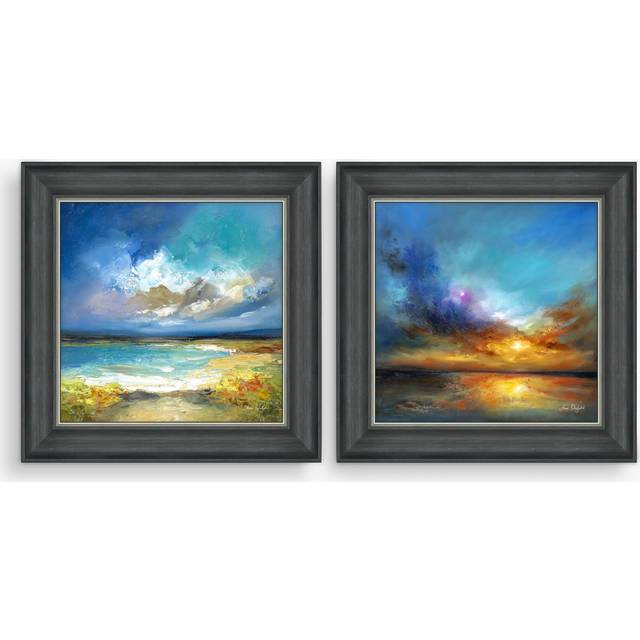 John Lewis Anna Schofield 'Cornish Coast & Amazing Sunset' Framed Print, Set of 2, 53 x 53cm, Blue/Multi