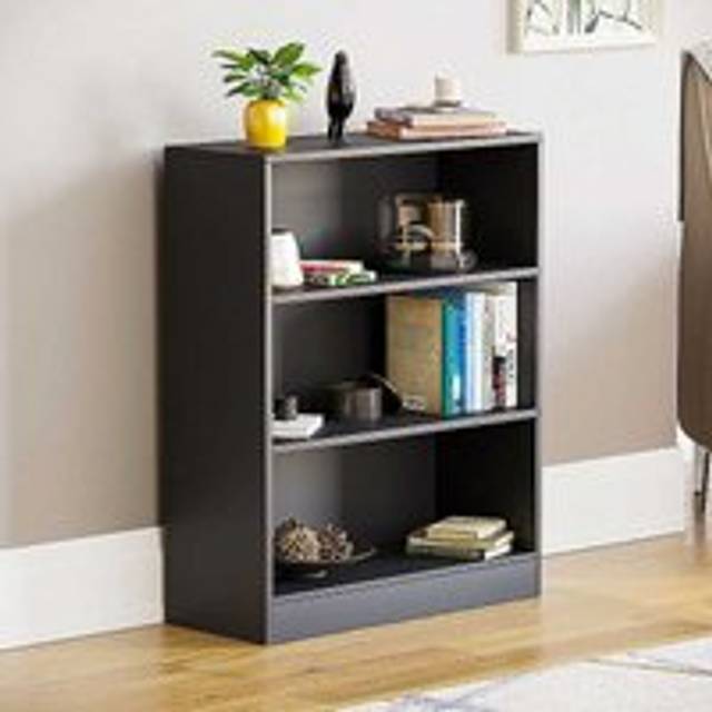Vida Designs Cambridge 3 Tier Shelf Low Bookcase Shelving Unit Black