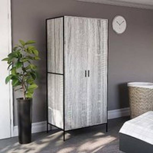 Vida Designs Brooklyn Industrial Style 2 Door Wardrobe With Shelf Grey