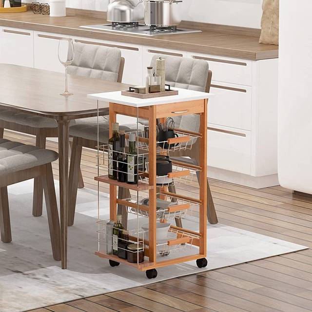 Rolling Kitchen Cart Bar Storage Cart On Wheels - White (83cm H X 47cm W X 37cm D)