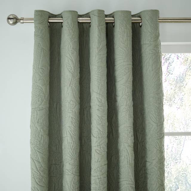 Filey Leaf Blackout Eyelet Curtains - Sage