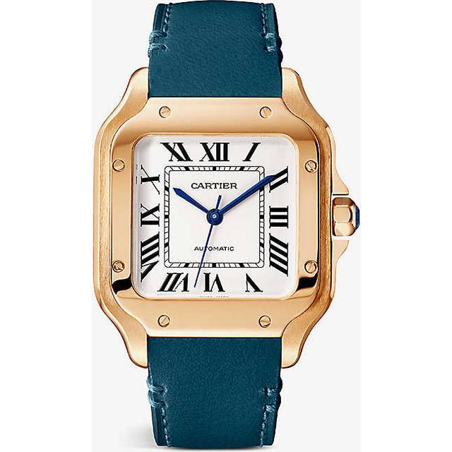 Cartier Mens Rose Gold Crwgsa0038 Santos De 18ct Rose-gold, Sapphire and Leather Automatic Watch 1size - ROSE GOLD