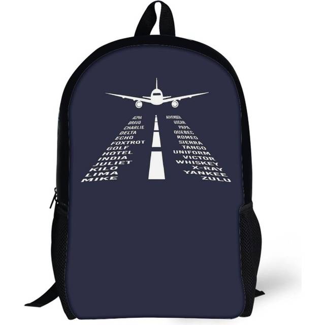 Backpacks Airplane Phonetic Alphabet Pilot Gift 17inch School Bag