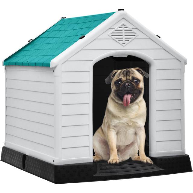DWVO Large Outdoor Dog House  Plastic Doghouse with Air Vents and Ground Nails  Insulated Water Resistant Puppy Shelter for Small Medium Dogs (28.5''L