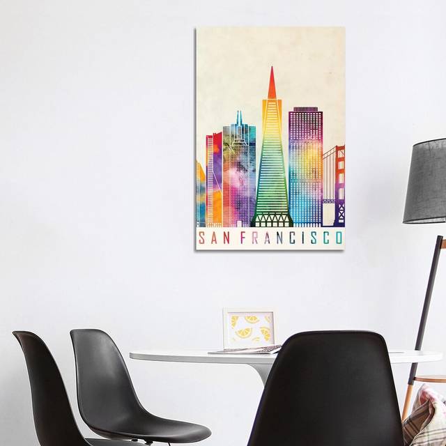San Francisco Landmarks Watercolour Poster by Paul Rommer - Wrapped Canvas Art Prints (101.6cm H x 66.04cm W)