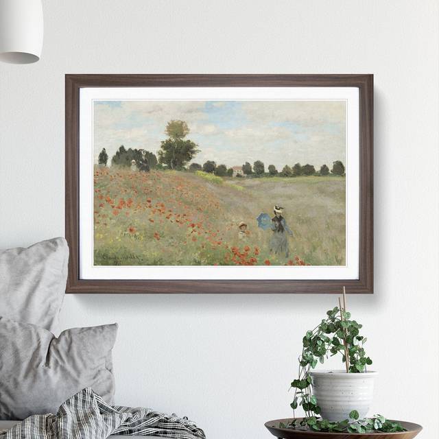 Poppy Field Vol.1 by Claude Monet - Picture Frame Painting - Walnut Framed (48cm H x 65cm W x 2cm D)