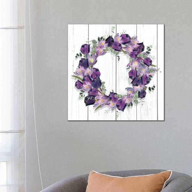 Purple Tulip Wreath I by Jennifer Paxton Parker - Wrapped Canvas Painting (66.04cm H x 66.04cm W x 1.905cm D)