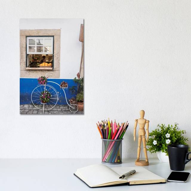 Cute Bicycle Planter In Front Of A Bakery In The Walled City, Obidos, Portugal by - Wrapped Canvas (30.48cm H x 20.32cm W)